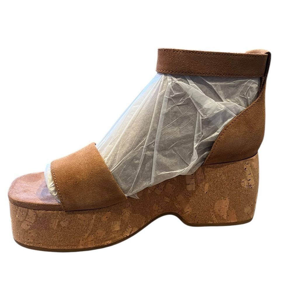 TOMS Tan Suede Cork Platform Sandals 9.5 - Picture 7 of 10